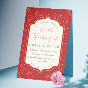 Vintage Terracotta Golden Frame Border Wedding Invitation