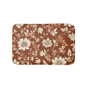 Vintage Terracotta Seamless Boho Floral Pattern Bath Mat