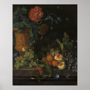 Vintage Terracotta Vase with Flowers and Fruits Poster