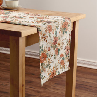 Vintage Terracotta Wildflower Bouquet Pattern Short Table Runner