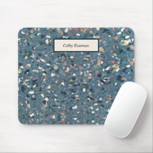 Vintage Terrazzo Retro Pattern - Blue Terra Cotta Mouse Mat