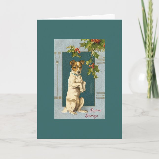 Vintage Terrier and Holly Holiday Card (Front)