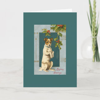 Vintage Terrier and Holly Holiday Card