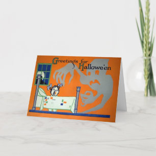 Vintage Terrifying Halloween Ghost Card
