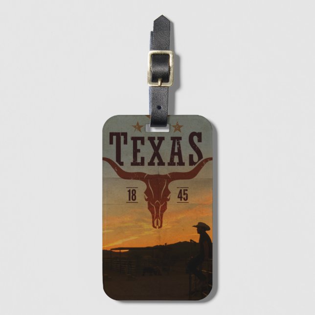 Vintage Texas Cowboy Luggage Tag (Front Vertical)