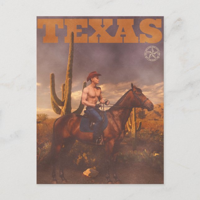 Vintage Texas Cowboy Poster Postcard (Front)