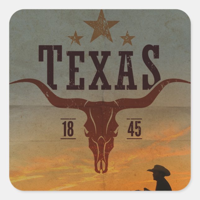 Vintage Texas Cowboy Square Sticker (Front)