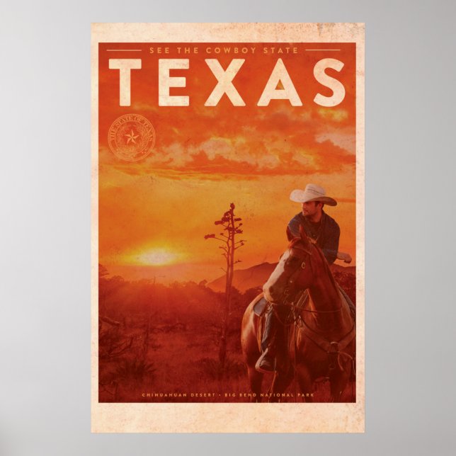 Vintage Texas Cowboy Travel Poster (Front)