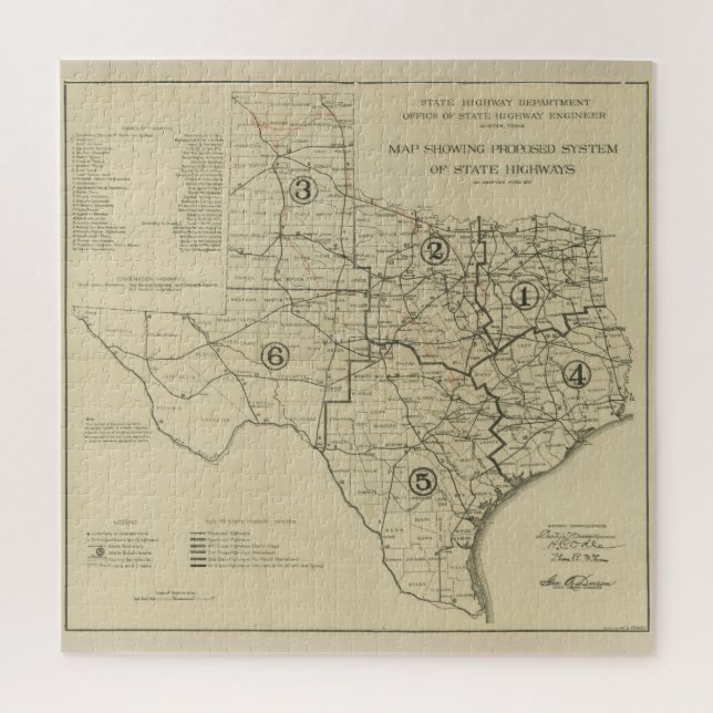 Vintage Texas Highway Map (1917) Jigsaw Puzzle (Vertical)