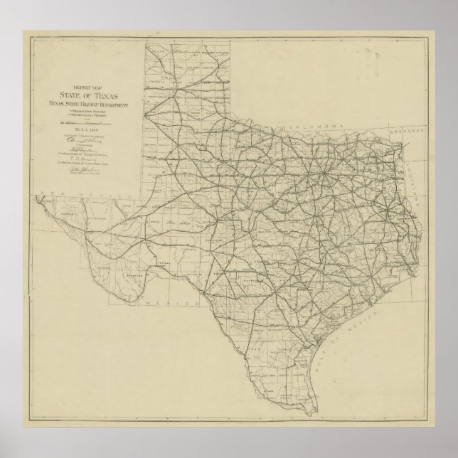 Vintage Texas Highway Map (1919) Poster (Front)