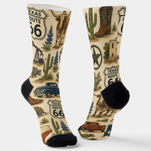 Vintage Texas route 66 Western Desert Travel Art Socks