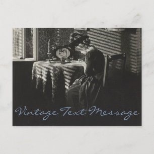 Vintage Text Message Woman Writing Letter Postcard