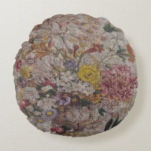 Vintage Textiles Round Throw Pillow (16")