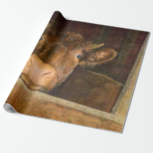 Vintage Texture Cow In Barn Rustic Country Funny Wrapping Paper