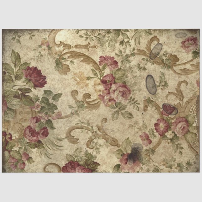 Vintage Texture Rustic Floral Decoupage Tissue Paper (Front)