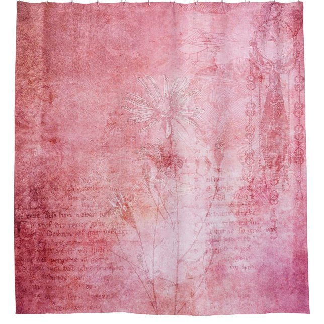 Vintage texture scrapbook pink shower curtain (Front)