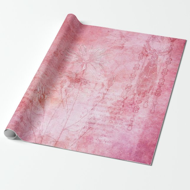 Vintage texture scrapbook pink wrapping paper (Unrolled)