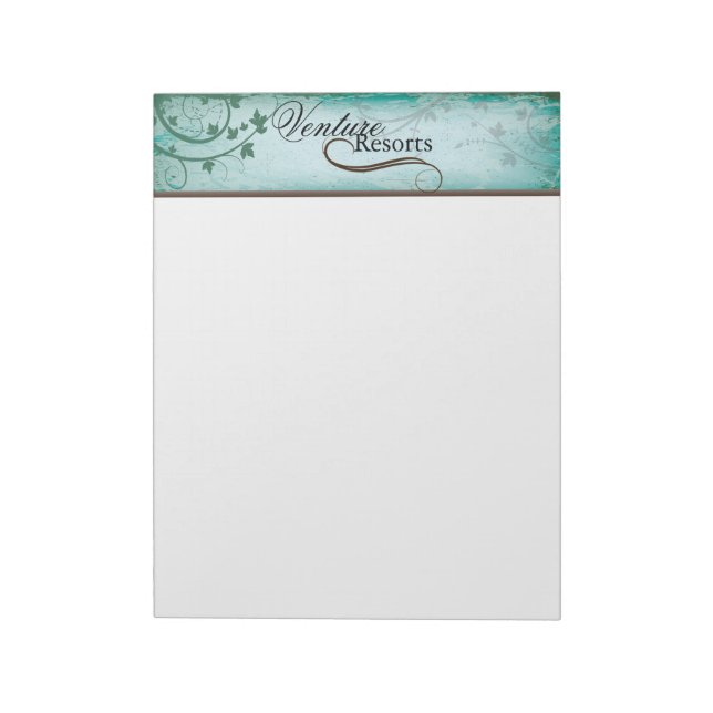 Vintage Texture Teal Note Paper with Leafy Swirls (Rotated)