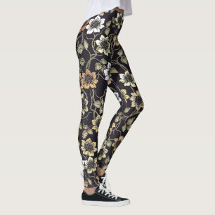 Vintage Textured Anemone Floral Background Leggings