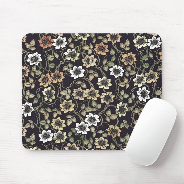 Vintage Textured Anemone Floral Background | Mouse Mat (With Mouse)