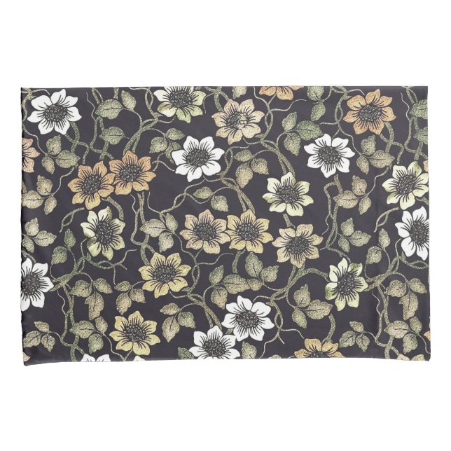 Vintage Textured Anemone Floral Background | Pillowcase (Front-Right)