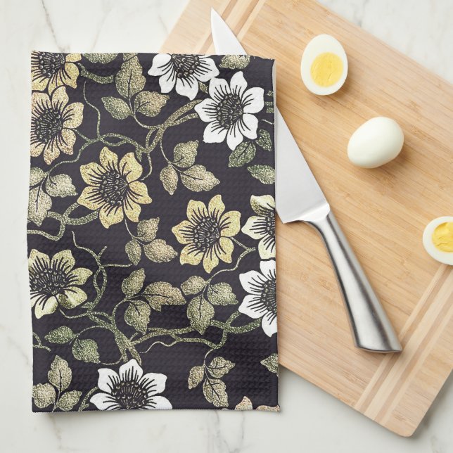 Vintage Textured Anemone Floral Background | Tea Towel (Quarter Fold)