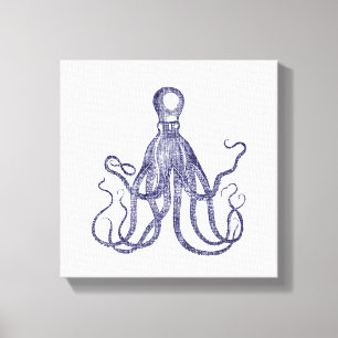 Vintage Textured Octopus Canvas Print