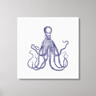 Vintage Textured Octopus Canvas Print