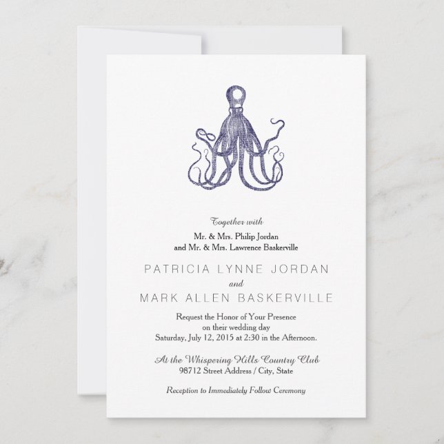 Vintage Textured Octopus Invitation (Front)