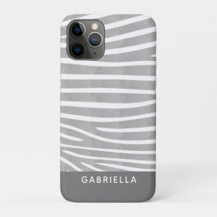 Vintage Textured Zebra Print Pattern Grey Name iPhone 11 Pro Case