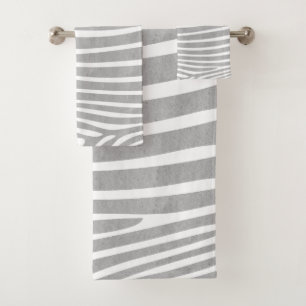 Vintage Textured Zebra Print Pattern Neutral Grey Bath Towel Set