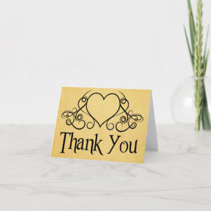Vintage Thank You Black And Gold Love Heart Card