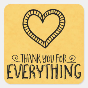 Vintage Thank You Black & Yellow Gold Heart Square Sticker