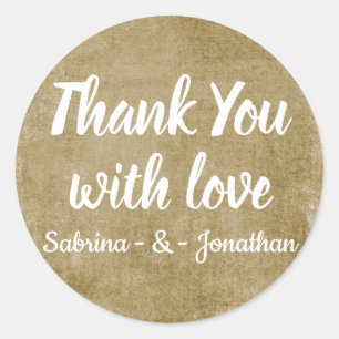Vintage Thank You Brown Distressed Rustic Wedding Classic Round Sticker