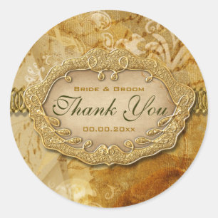 Vintage "thank you" gold brown wedding classic round sticker