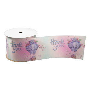 Vintage Thank You Hot Air Balloon Satin Ribbon
