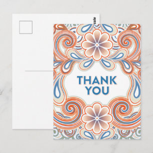 Vintage thank you postcard with orange flowers