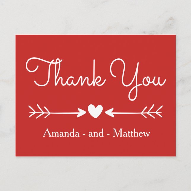 Vintage Thank You Red & White Heart & Arrows Postcard (Front)