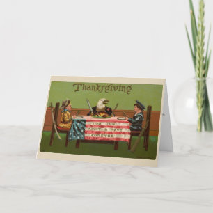 Vintage Thankful for the Military on Thanksgiving, Holiday Card