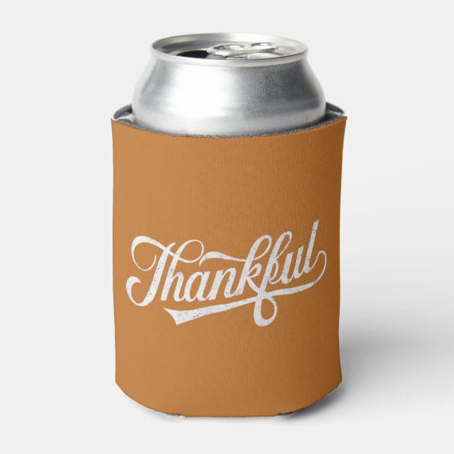 Vintage Thankful Thanksgiving Fall Gift Can Cooler (Can Front)