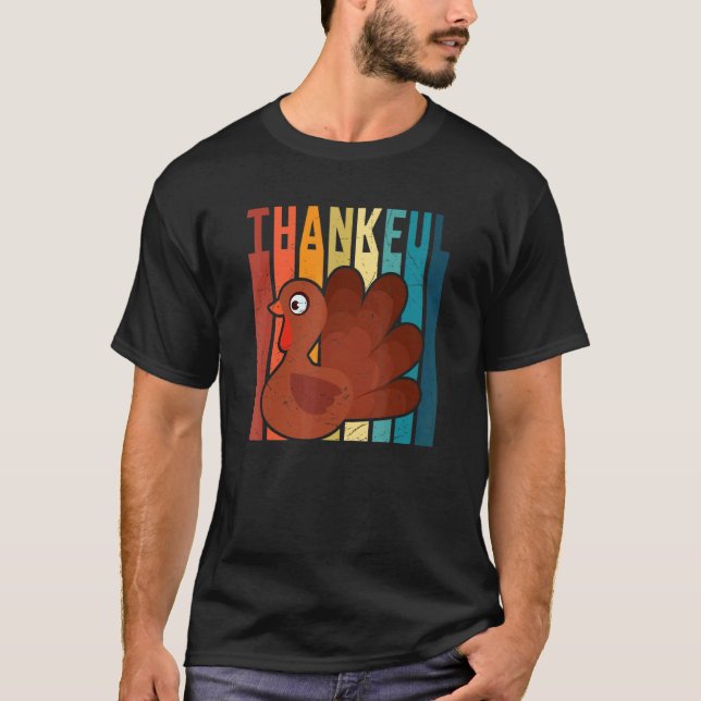 Vintage Thankful TurkeyThanksgiving Pilgrim Boys G T-Shirt (Front)