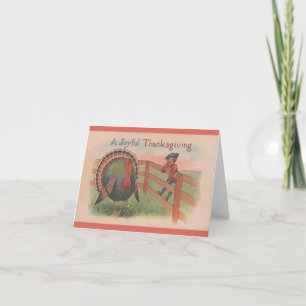 Vintage Thanksgiving Boy and Turkey Greeting Card