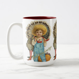 Vintage Thanksgiving Boy With Turkey Mug