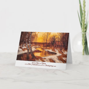 Vintage Thanksgiving Cabin by the Stream Holiday Card