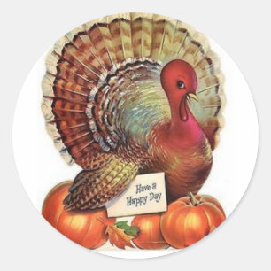 Vintage Thanksgiving Cartoon Turkey Classic Round Sticker
