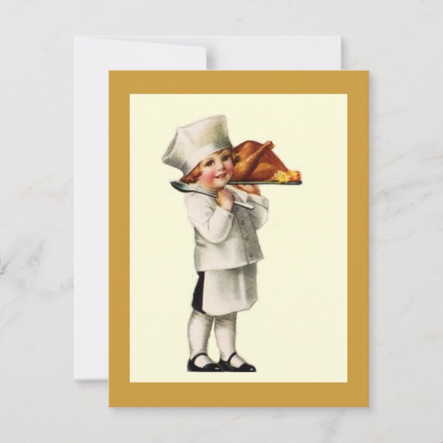 Vintage Thanksgiving Child Chef Turkey INVITATIONS (Front)