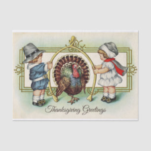 Vintage Thanksgiving Children and Turkey  Tissue Paper