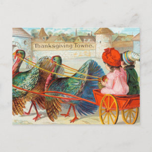 Vintage Thanksgiving Children and Turkeys Postcard