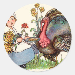 vintage thanksgiving classic round sticker