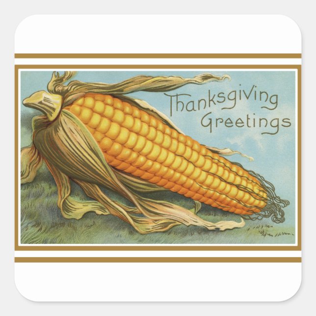 Vintage Thanksgiving Corn Square Sticker (Front)